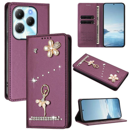 Ballet Girl Diamond Studded RFID Vegan Leather Phone Case, For Tecno Spark 20 Pro 5G, For Tecno Spark 10 Pro Magic Magenta, For Tecno Pova 6 / Pova 6 Pro, For Tecno Pova 6, For Tecno Camon 30 Pro, For Tecno Camon 30 Premier                             ...