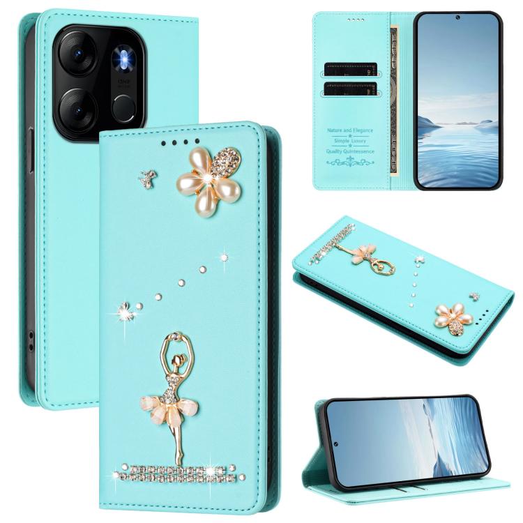 Ballet Girl Diamond Studded RFID Vegan Leather Phone Case, For Tecno Camon 20 Premier, For Tecno Camon 20 Pro 5G, For Tecno Camon 20 Pro 4G / Camon 20 4G, For Tecno Pop 7 Pro, For Tecno Spark 10 5G, For Tecno Spark 10C / Spark 10                       ...