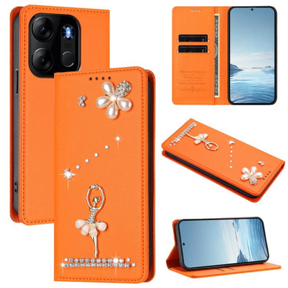 Ballet Girl Diamond Studded RFID Vegan Leather Phone Case, For Tecno Camon 20 Premier, For Tecno Camon 20 Pro 5G, For Tecno Camon 20 Pro 4G / Camon 20 4G, For Tecno Pop 7 Pro, For Tecno Spark 10 5G, For Tecno Spark 10C / Spark 10                       ...