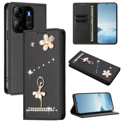 Ballet Girl Diamond Studded RFID Vegan Leather Phone Case, For Tecno Camon 20 Premier, For Tecno Camon 20 Pro 5G, For Tecno Camon 20 Pro 4G / Camon 20 4G, For Tecno Pop 7 Pro, For Tecno Spark 10 5G, For Tecno Spark 10C / Spark 10                       ...
