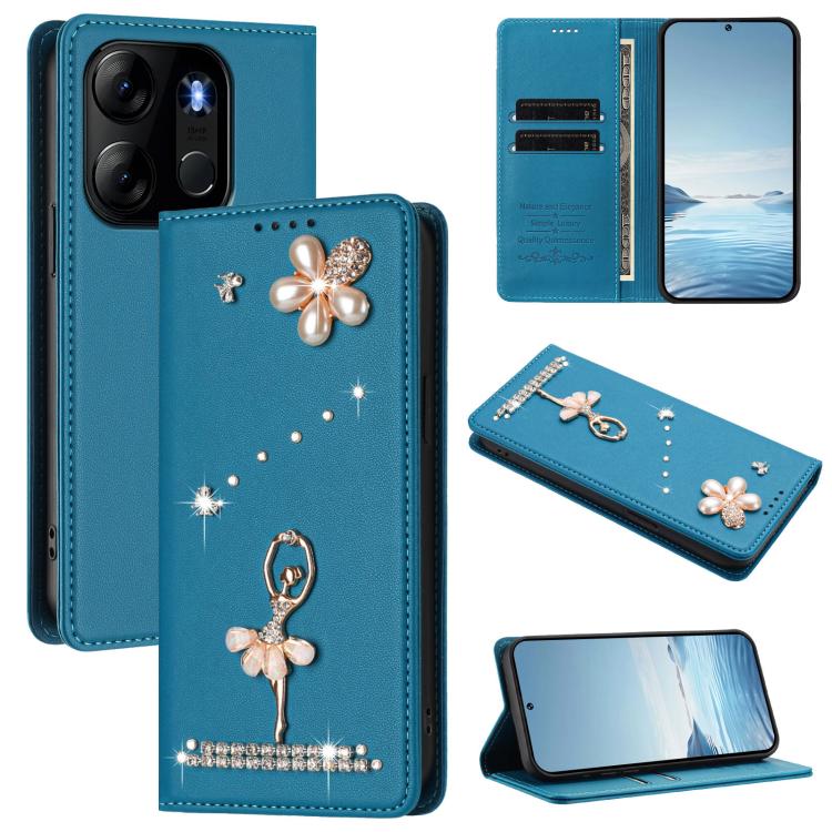 Ballet Girl Diamond Studded RFID Vegan Leather Phone Case, For Tecno Camon 20 Premier, For Tecno Camon 20 Pro 5G, For Tecno Camon 20 Pro 4G / Camon 20 4G, For Tecno Pop 7 Pro, For Tecno Spark 10 5G, For Tecno Spark 10C / Spark 10                       ...