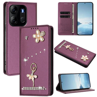 Ballet Girl Diamond Studded RFID Vegan Leather Phone Case, For Tecno Camon 20 Premier, For Tecno Camon 20 Pro 5G, For Tecno Camon 20 Pro 4G / Camon 20 4G, For Tecno Pop 7 Pro, For Tecno Spark 10 5G, For Tecno Spark 10C / Spark 10                       ...