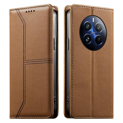 Stitched Line Magnetic RFID Vegan Leather Phone Case, For Realme 12 Lite / Realme C67 4G, For Realme 12 Pro / Realme 12 Pro+, For Realme C53 / Realme Narzo N53, For Realme C65 4G, For Realme C55 / Narzo N55