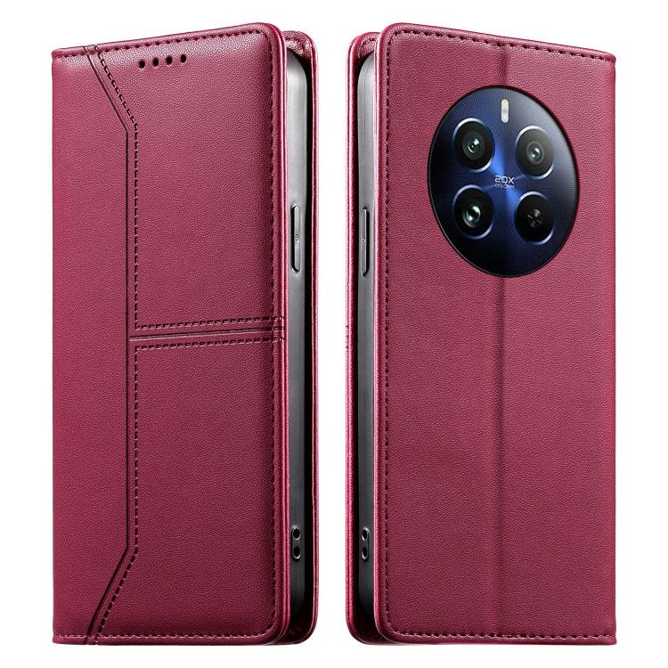Stitched Line Magnetic RFID Vegan Leather Phone Case, For Realme 12 Lite / Realme C67 4G, For Realme 12 Pro / Realme 12 Pro+, For Realme C53 / Realme Narzo N53, For Realme C65 4G, For Realme C55 / Narzo N55