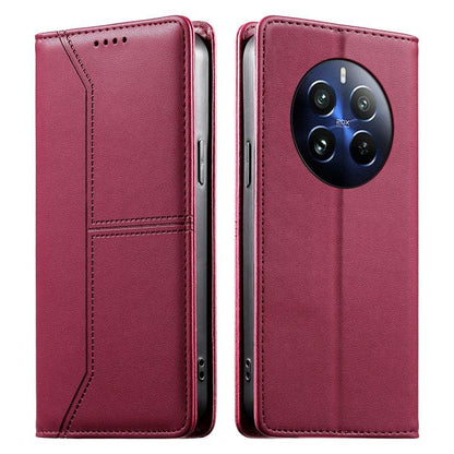 Stitched Line Magnetic RFID Vegan Leather Phone Case, For Realme 12 Lite / Realme C67 4G, For Realme 12 Pro / Realme 12 Pro+, For Realme C53 / Realme Narzo N53, For Realme C65 4G, For Realme C55 / Narzo N55