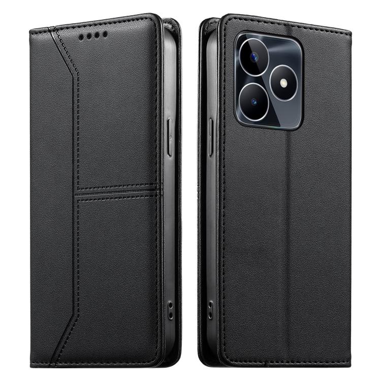 Stitched Line Magnetic RFID Vegan Leather Phone Case, For Realme 12 Lite / Realme C67 4G, For Realme 12 Pro / Realme 12 Pro+, For Realme C53 / Realme Narzo N53, For Realme C65 4G, For Realme C55 / Narzo N55