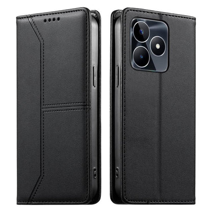 Stitched Line Magnetic RFID Vegan Leather Phone Case, For Realme 12 Lite / Realme C67 4G, For Realme 12 Pro / Realme 12 Pro+, For Realme C53 / Realme Narzo N53, For Realme C65 4G, For Realme C55 / Narzo N55
