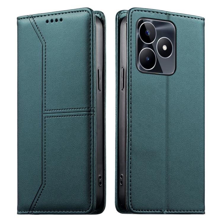 Stitched Line Magnetic RFID Vegan Leather Phone Case, For Realme 12 Lite / Realme C67 4G, For Realme 12 Pro / Realme 12 Pro+, For Realme C53 / Realme Narzo N53, For Realme C65 4G, For Realme C55 / Narzo N55