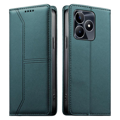 Stitched Line Magnetic RFID Vegan Leather Phone Case, For Realme 12 Lite / Realme C67 4G, For Realme 12 Pro / Realme 12 Pro+, For Realme C53 / Realme Narzo N53, For Realme C65 4G, For Realme C55 / Narzo N55