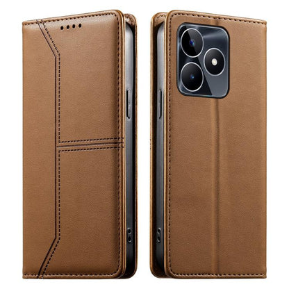 Stitched Line Magnetic RFID Vegan Leather Phone Case, For Realme 12 Lite / Realme C67 4G, For Realme 12 Pro / Realme 12 Pro+, For Realme C53 / Realme Narzo N53, For Realme C65 4G, For Realme C55 / Narzo N55