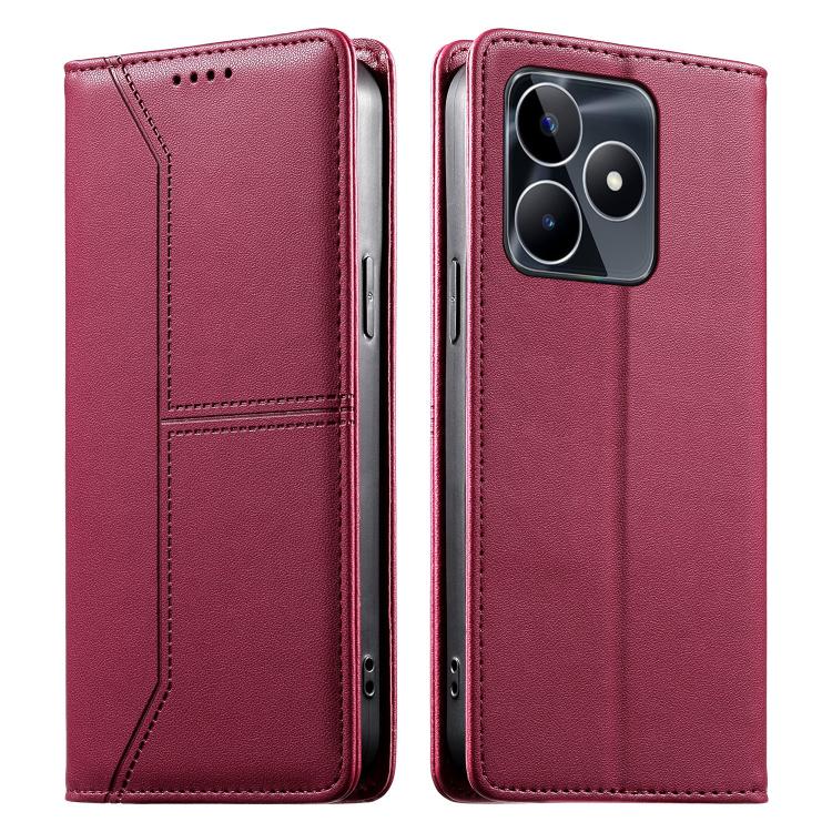Stitched Line Magnetic RFID Vegan Leather Phone Case, For Realme 12 Lite / Realme C67 4G, For Realme 12 Pro / Realme 12 Pro+, For Realme C53 / Realme Narzo N53, For Realme C65 4G, For Realme C55 / Narzo N55