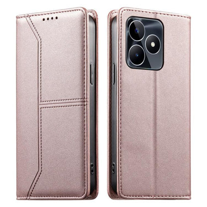 Stitched Line Magnetic RFID Vegan Leather Phone Case, For Realme 12 Lite / Realme C67 4G, For Realme 12 Pro / Realme 12 Pro+, For Realme C53 / Realme Narzo N53, For Realme C65 4G, For Realme C55 / Narzo N55