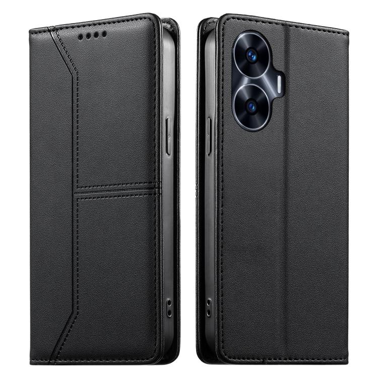 Stitched Line Magnetic RFID Vegan Leather Phone Case, For Realme 12 Lite / Realme C67 4G, For Realme 12 Pro / Realme 12 Pro+, For Realme C53 / Realme Narzo N53, For Realme C65 4G, For Realme C55 / Narzo N55