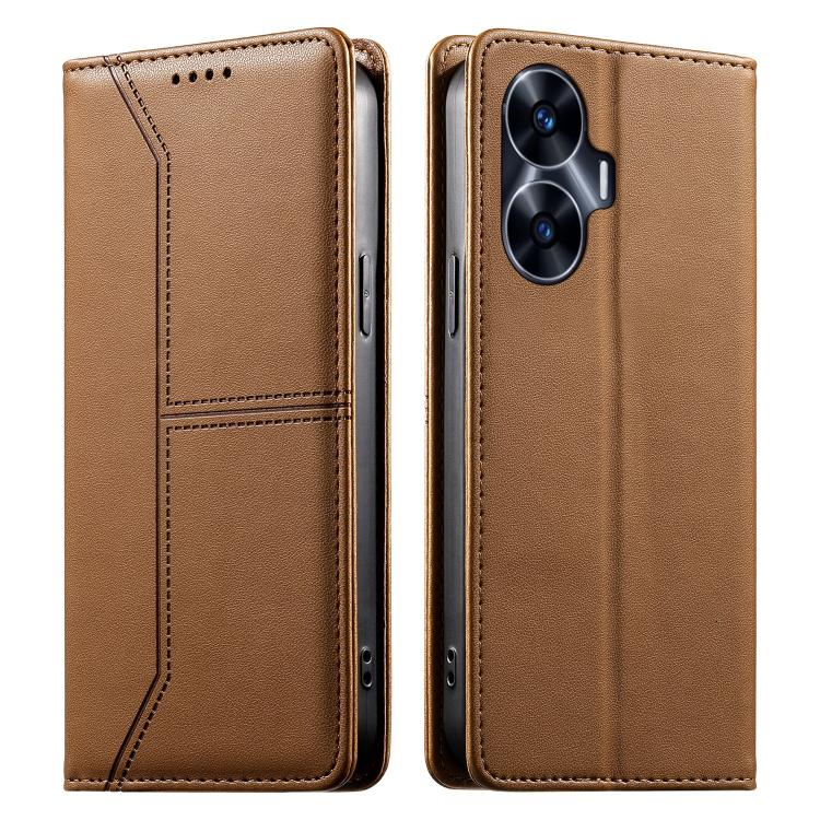 Stitched Line Magnetic RFID Vegan Leather Phone Case, For Realme 12 Lite / Realme C67 4G, For Realme 12 Pro / Realme 12 Pro+, For Realme C53 / Realme Narzo N53, For Realme C65 4G, For Realme C55 / Narzo N55
