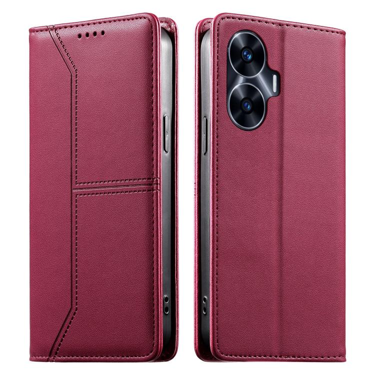 Stitched Line Magnetic RFID Vegan Leather Phone Case, For Realme 12 Lite / Realme C67 4G, For Realme 12 Pro / Realme 12 Pro+, For Realme C53 / Realme Narzo N53, For Realme C65 4G, For Realme C55 / Narzo N55