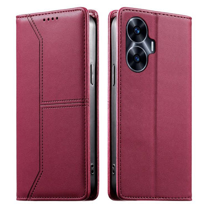 Stitched Line Magnetic RFID Vegan Leather Phone Case, For Realme 12 Lite / Realme C67 4G, For Realme 12 Pro / Realme 12 Pro+, For Realme C53 / Realme Narzo N53, For Realme C65 4G, For Realme C55 / Narzo N55