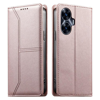 Stitched Line Magnetic RFID Vegan Leather Phone Case, For Realme 12 Lite / Realme C67 4G, For Realme 12 Pro / Realme 12 Pro+, For Realme C53 / Realme Narzo N53, For Realme C65 4G, For Realme C55 / Narzo N55