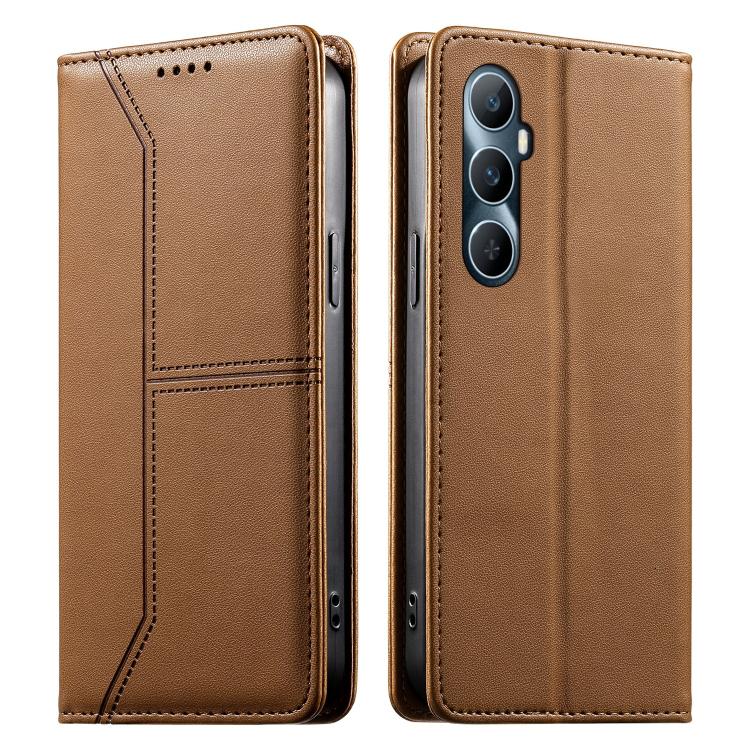 Stitched Line Magnetic RFID Vegan Leather Phone Case, For Realme 12 Lite / Realme C67 4G, For Realme 12 Pro / Realme 12 Pro+, For Realme C53 / Realme Narzo N53, For Realme C65 4G, For Realme C55 / Narzo N55