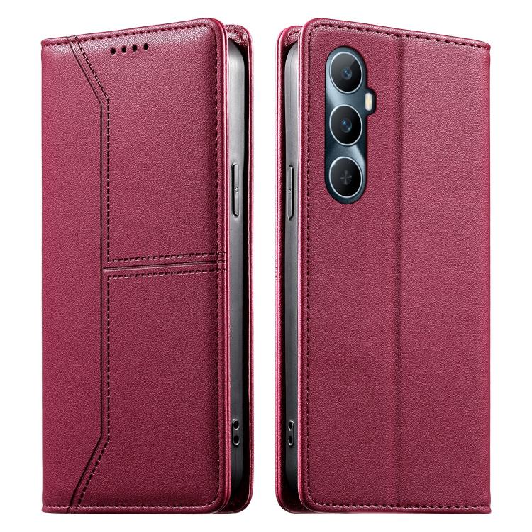 Stitched Line Magnetic RFID Vegan Leather Phone Case, For Realme 12 Lite / Realme C67 4G, For Realme 12 Pro / Realme 12 Pro+, For Realme C53 / Realme Narzo N53, For Realme C65 4G, For Realme C55 / Narzo N55