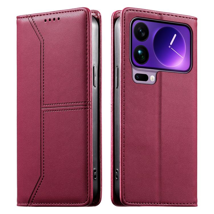 Stitched Line Magnetic RFID Vegan Leather Phone Case, For Xiaomi 17 Max 5G, For Xiaomi 17T Pro 5G, For Xiaomi 17T 5G, For Xiaomi Poco X8 Pro 5G / Redmi Turbo 5 5G, For Xiaomi 17 Ultra, For Xiaomi 17 Pro Max, For Xiaomi 17 Pro, For Xiaomi 17            ...