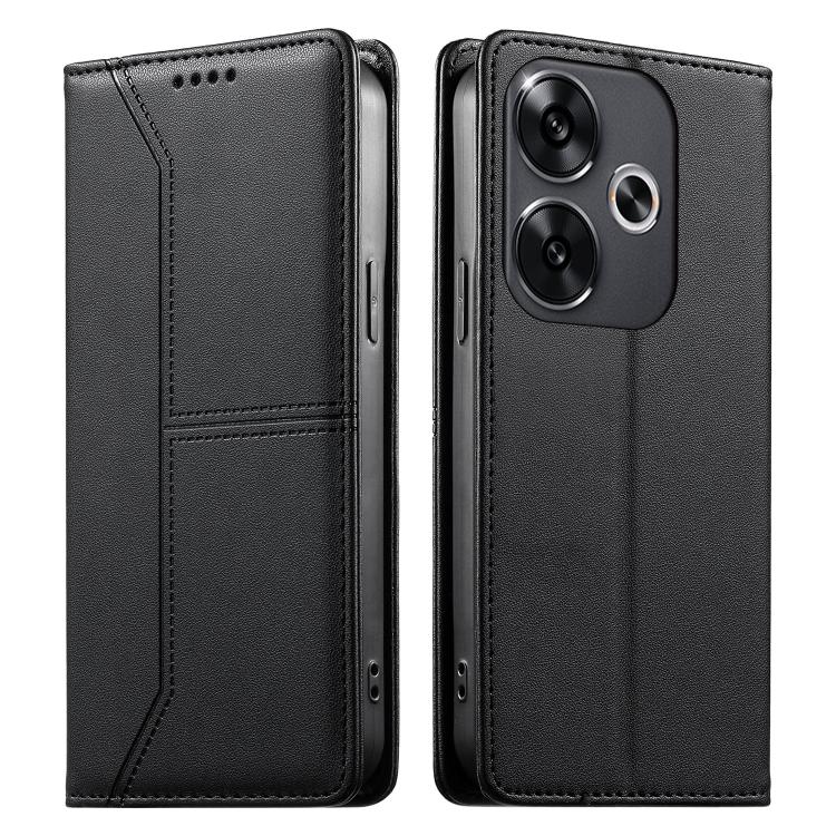 Stitched Line Magnetic RFID Vegan Leather Phone Case, For Xiaomi Poco F6 / Redmi Turbo 3