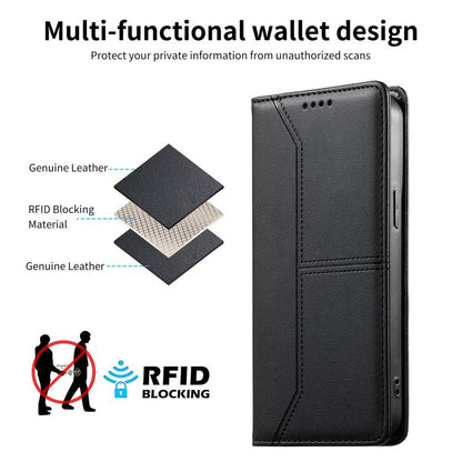 Stitched Line Magnetic RFID Vegan Leather Phone Case, For Xiaomi Poco F6 / Redmi Turbo 3