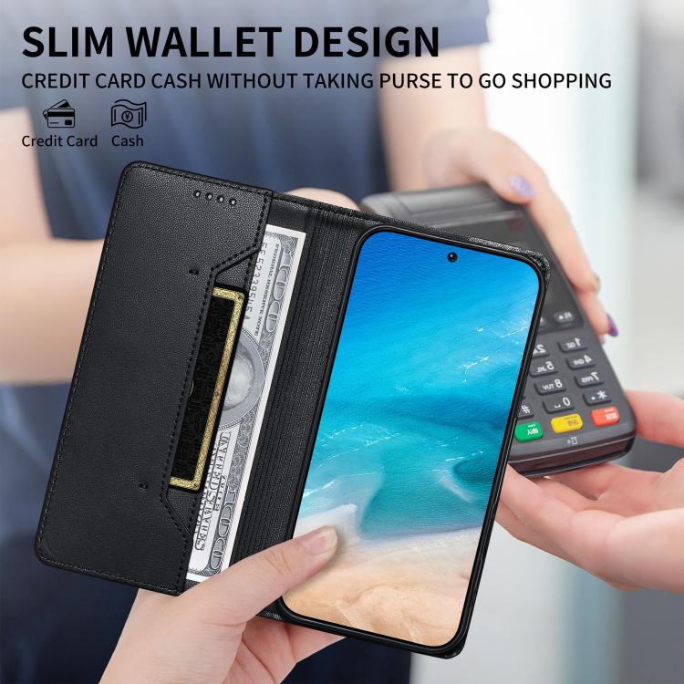 Stitched Line Magnetic RFID Vegan Leather Phone Case, For Xiaomi Poco F6 / Redmi Turbo 3