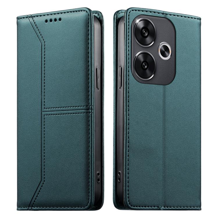 Stitched Line Magnetic RFID Vegan Leather Phone Case, For Xiaomi Poco F6 / Redmi Turbo 3