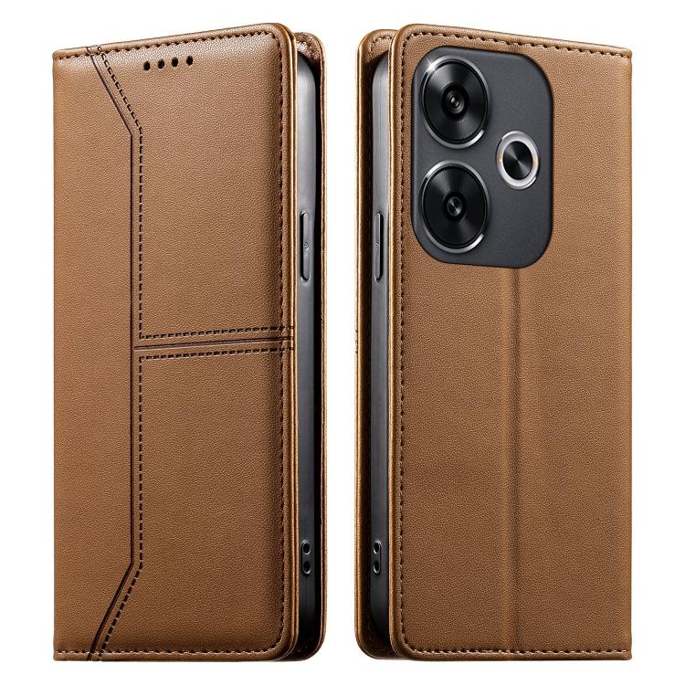 Stitched Line Magnetic RFID Vegan Leather Phone Case, For Xiaomi Poco F6 / Redmi Turbo 3