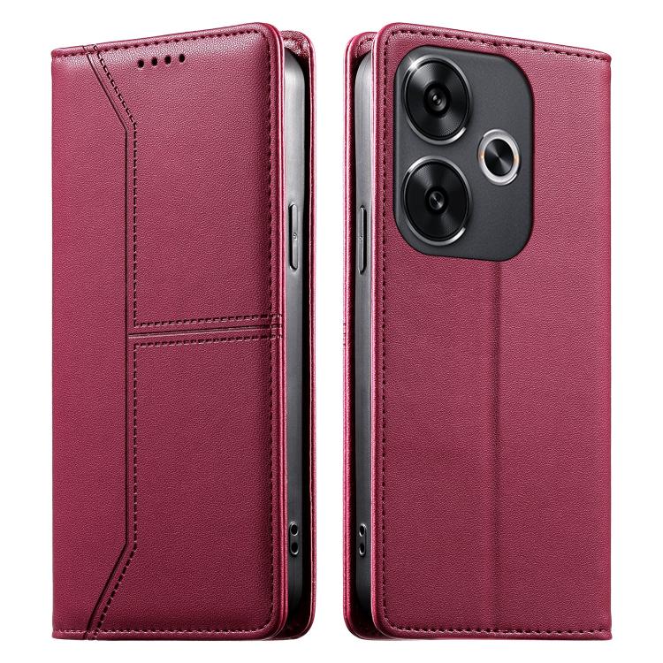 Stitched Line Magnetic RFID Vegan Leather Phone Case, For Xiaomi Poco F6 / Redmi Turbo 3