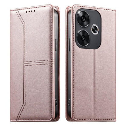 Stitched Line Magnetic RFID Vegan Leather Phone Case, For Xiaomi Poco F6 / Redmi Turbo 3