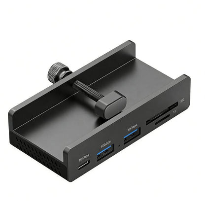 HCL-1071 7-port Type-C 3.2 Clamp Clamp Docking Station HUB with Type-C to Type-C Cable, HCL-1071-BK, HCL-1071-SV