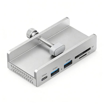 HCL-1071 7-port Type-C 3.2 Clamp Clamp Docking Station HUB with Type-C to Type-C Cable, HCL-1071-BK, HCL-1071-SV