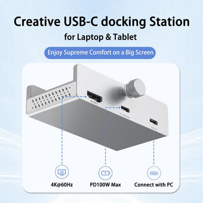 HCL-1071 7-port Type-C 3.2 Clamp Clamp Docking Station HUB with Type-C to Type-C Cable, HCL-1071-BK, HCL-1071-SV