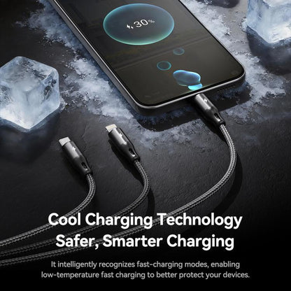 ROCK RCB0790 1.2m 3-in-1 USB to 8 Pin + Type-C + Micro USB Metal Braided Charging Cable, RCB0790