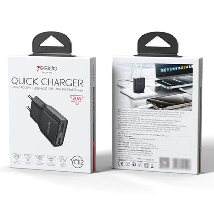 Yesido YC112 Ultra-thin 20W Dual-port PD QC Fast Charger, YC112