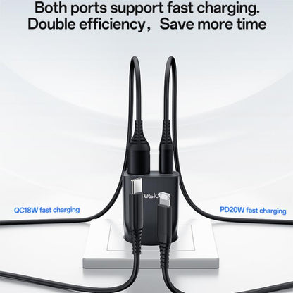 Yesido YC112 Ultra-thin 20W Dual-port PD QC Fast Charger, YC112