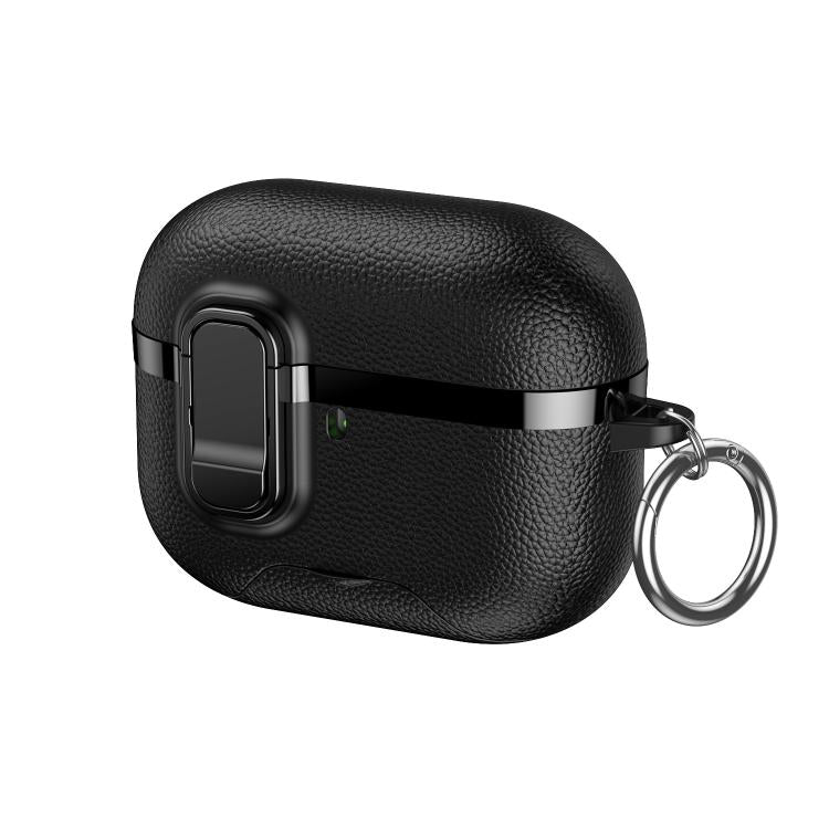 Hidden Stand Electroplated Vegan Leather Texture Wireless Earphones Protective Case, For AirPods Pro 3, For AirPods Pro 2, For AirPods Pro