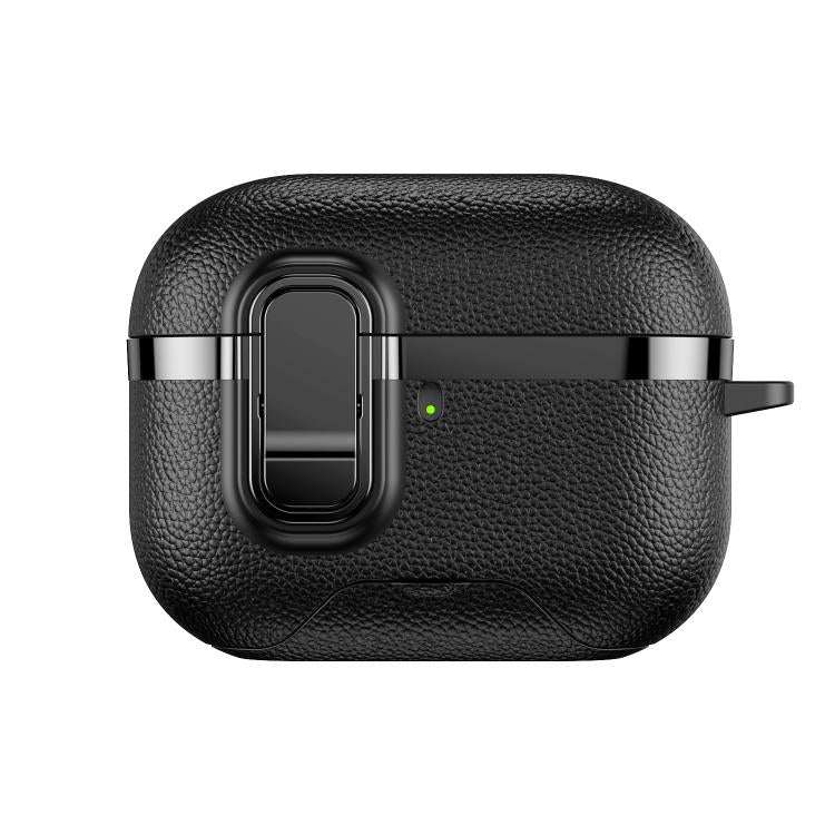 Hidden Stand Electroplated Vegan Leather Texture Wireless Earphones Protective Case, For AirPods Pro 3, For AirPods Pro 2, For AirPods Pro