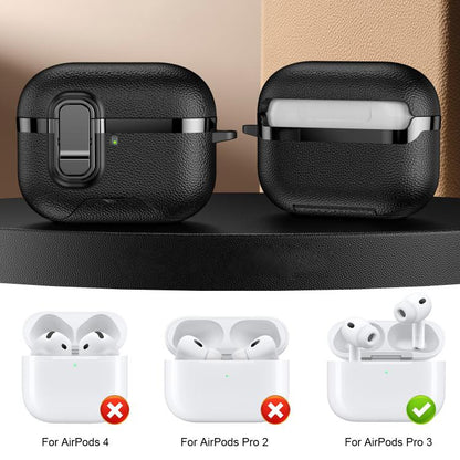 Hidden Stand Electroplated Vegan Leather Texture Wireless Earphones Protective Case, For AirPods Pro 3, For AirPods Pro 2, For AirPods Pro