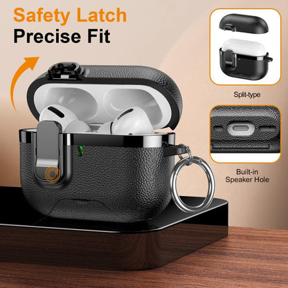 Hidden Stand Electroplated Vegan Leather Texture Wireless Earphones Protective Case, For AirPods Pro 3, For AirPods Pro 2, For AirPods Pro
