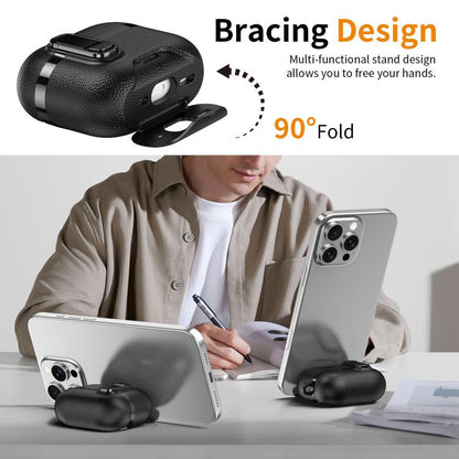 Hidden Stand Electroplated Vegan Leather Texture Wireless Earphones Protective Case, For AirPods Pro 3, For AirPods Pro 2, For AirPods Pro