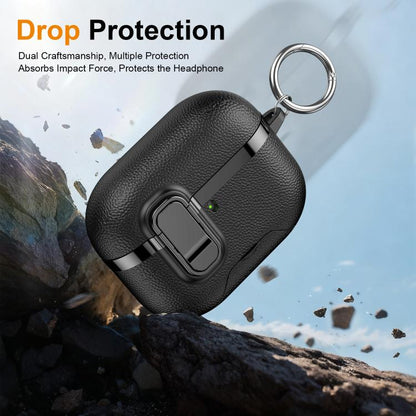 Hidden Stand Electroplated Vegan Leather Texture Wireless Earphones Protective Case, For AirPods Pro 3, For AirPods Pro 2, For AirPods Pro