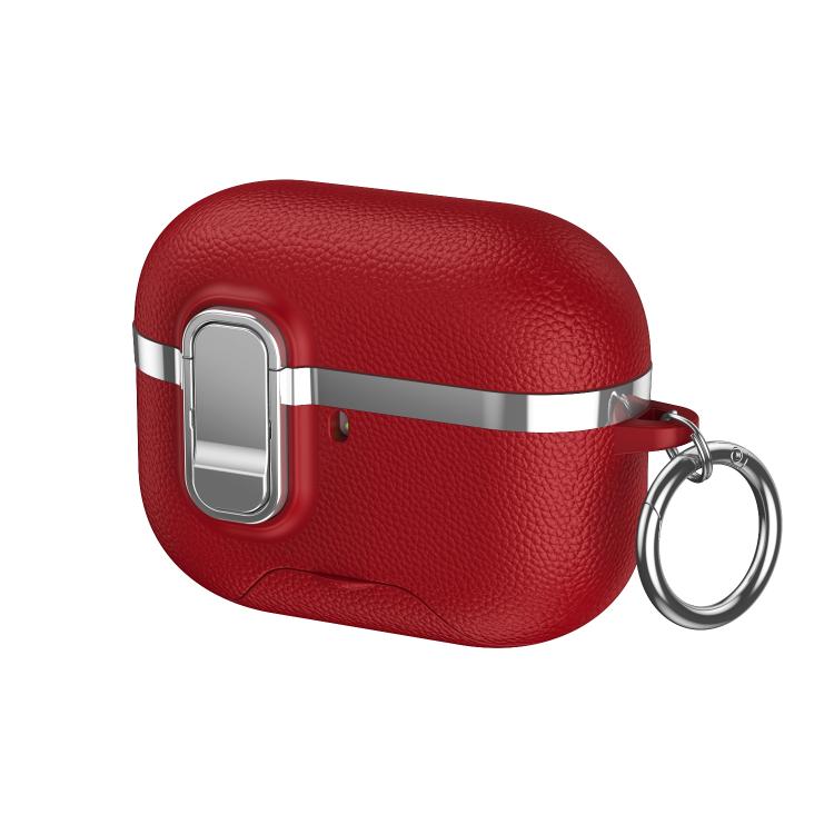 Hidden Stand Electroplated Vegan Leather Texture Wireless Earphones Protective Case, For AirPods Pro 3, For AirPods Pro 2, For AirPods Pro