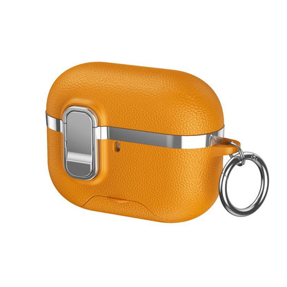 Hidden Stand Electroplated Vegan Leather Texture Wireless Earphones Protective Case, For AirPods Pro 3, For AirPods Pro 2, For AirPods Pro