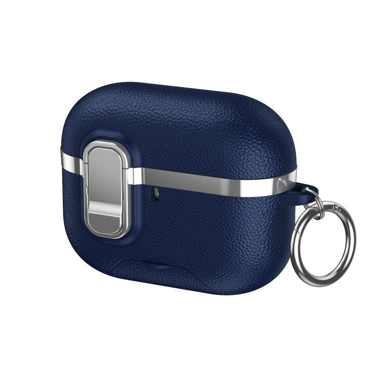 Hidden Stand Electroplated Vegan Leather Texture Wireless Earphones Protective Case, For AirPods Pro 3, For AirPods Pro 2, For AirPods Pro