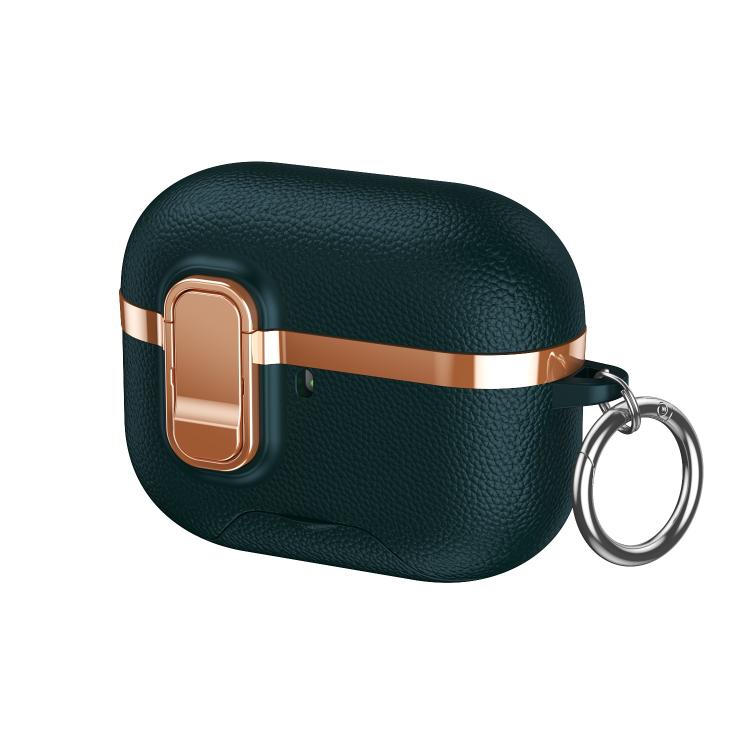 Hidden Stand Electroplated Vegan Leather Texture Wireless Earphones Protective Case, For AirPods Pro 3, For AirPods Pro 2, For AirPods Pro