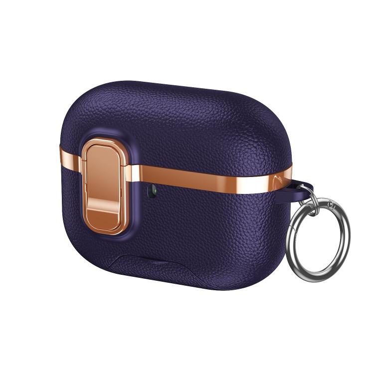Hidden Stand Electroplated Vegan Leather Texture Wireless Earphones Protective Case, For AirPods Pro 3, For AirPods Pro 2, For AirPods Pro