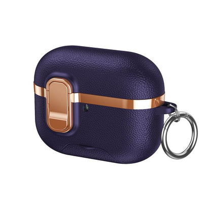 Hidden Stand Electroplated Vegan Leather Texture Wireless Earphones Protective Case, For AirPods Pro 3, For AirPods Pro 2, For AirPods Pro
