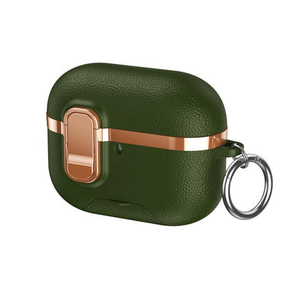 Hidden Stand Electroplated Vegan Leather Texture Wireless Earphones Protective Case, For AirPods Pro 3, For AirPods Pro 2, For AirPods Pro